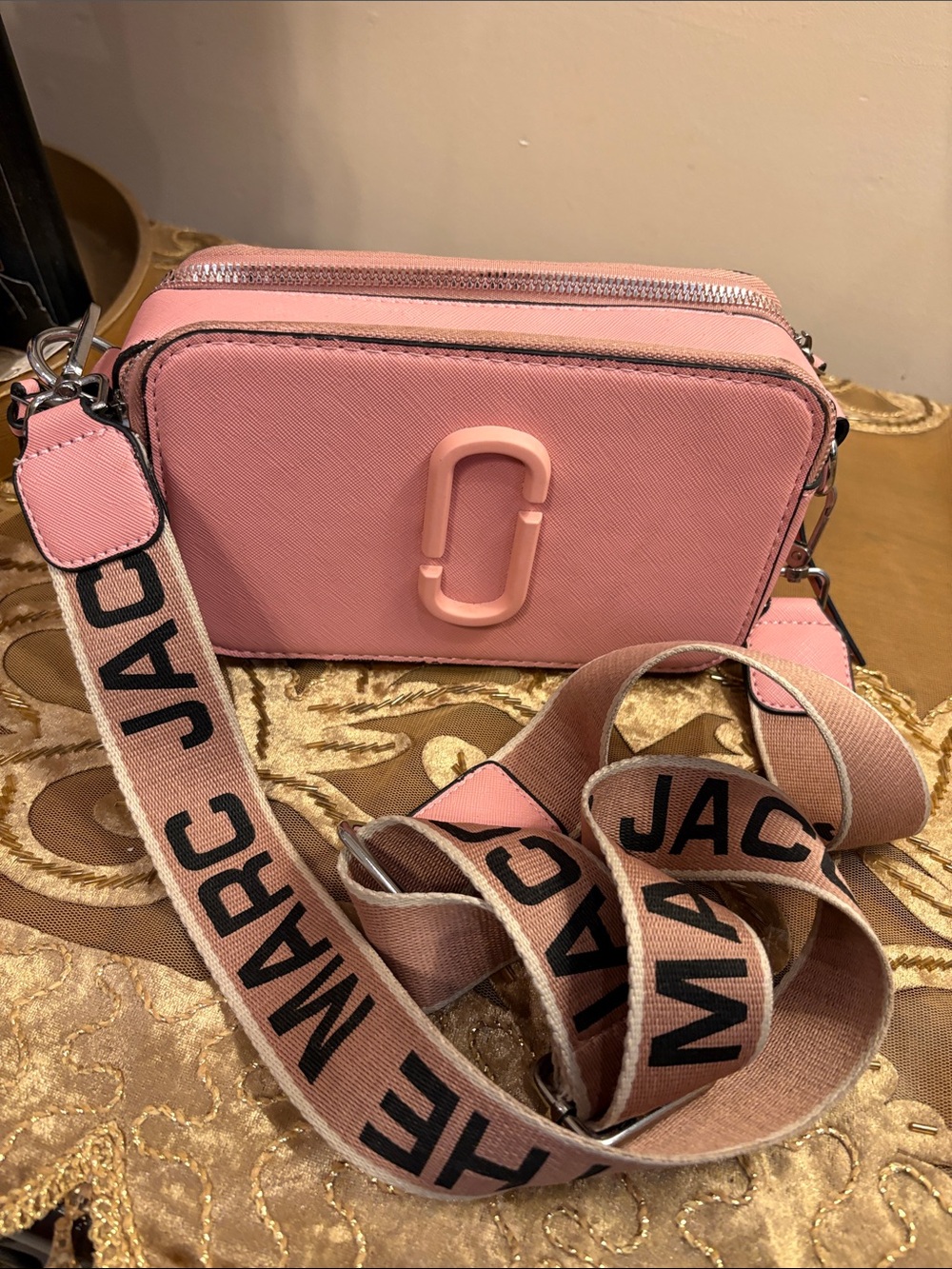 Marc Jacobs Pink Saffiano Camera Bag with Branded Webbing Strap